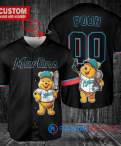 Miami Marlins x Winnie the Pooh with Trophy Custom Baseball Jersey Black