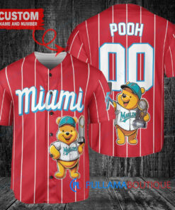 Miami Marlins x Winnie the Pooh with Trophy Custom Baseball Jersey Red