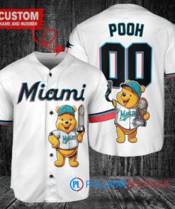 Miami Marlins x Winnie the Pooh with Trophy Custom Baseball Jersey White