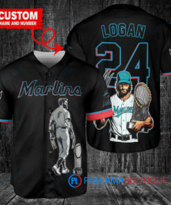 Miami Marlins x Wolverine Logan with Trophy Custom Baseball Jersey Black