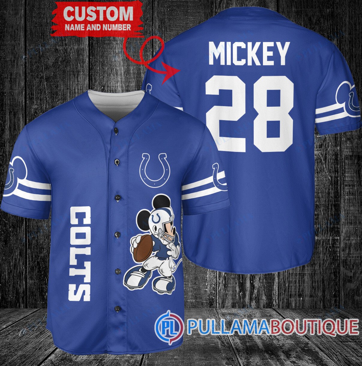 Mickey Indianapolis Colts  Custom Baseball Jersey Black – Royal