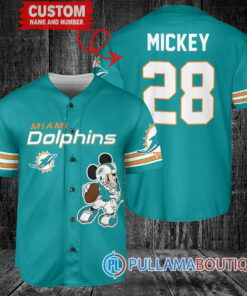 Mickey Miami Dolphins  Custom Baseball Jersey Aqua