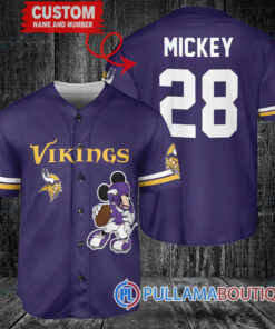 Mickey Minnesota Vikings  Custom Baseball Jersey Purple