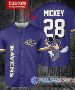 Mickey x Baltimore Ravens Custom Baseball Jersey Purple