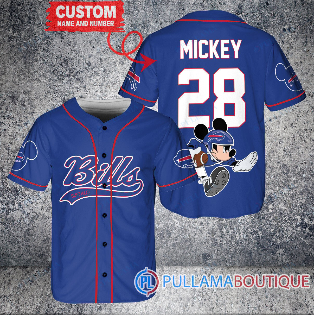 Mickey x Detroit Lions Custom Baseball Jersey Blue