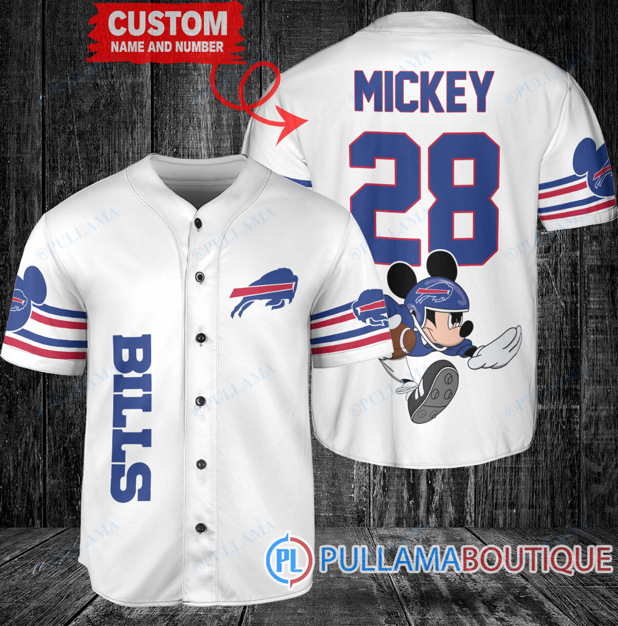 Mickey x Chicago Bears Custom Baseball Jersey White