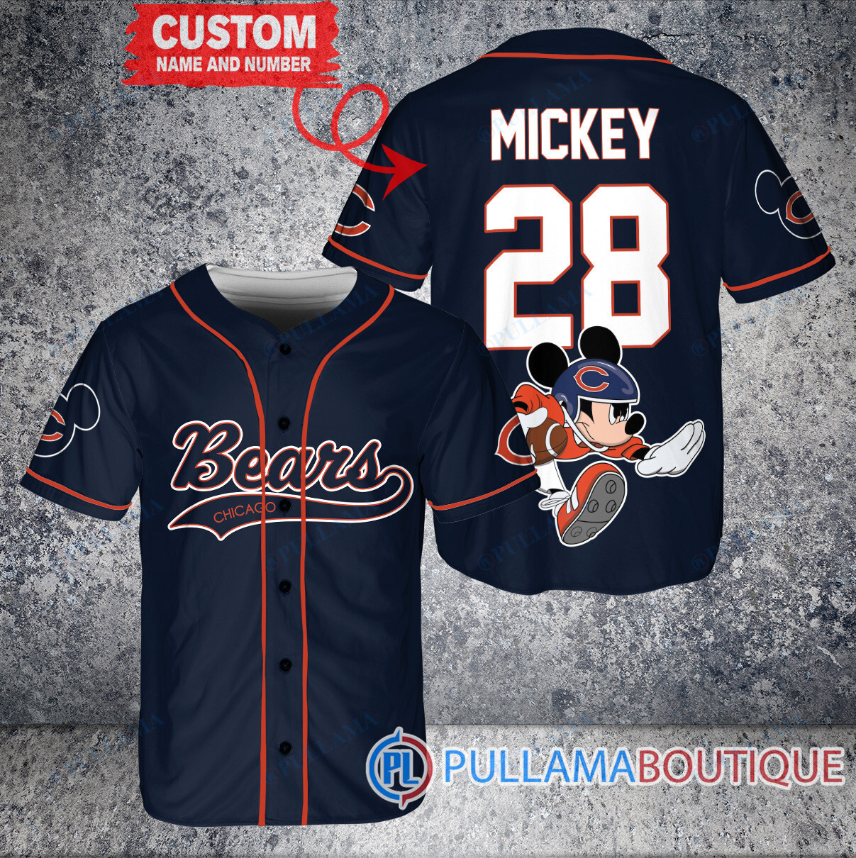 Mickey x New England Patriots Custom Baseball Jersey Navy