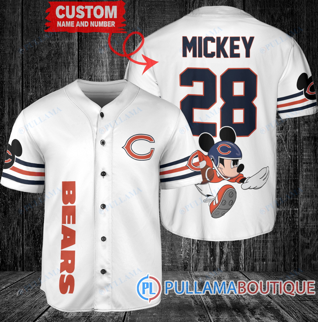 Mickey x New England Patriots Custom Baseball Jersey White