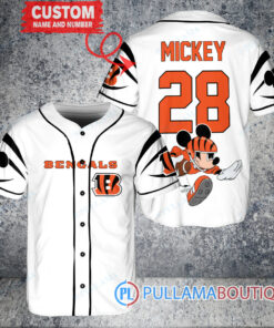 Mickey x Cincinnati Bengals Custom Baseball Jersey White