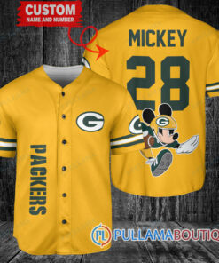 Mickey x Green Bay Packers Custom Baseball Jersey Gold