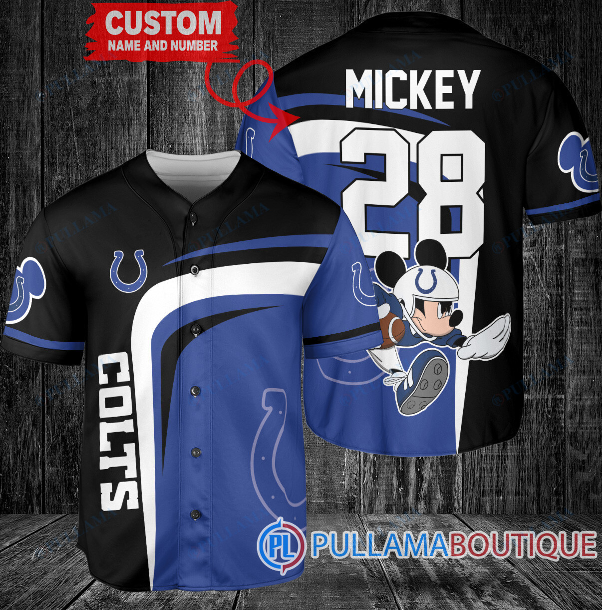 Mickey x Carolina Panthers Custom Baseball Jersey Black-Blue