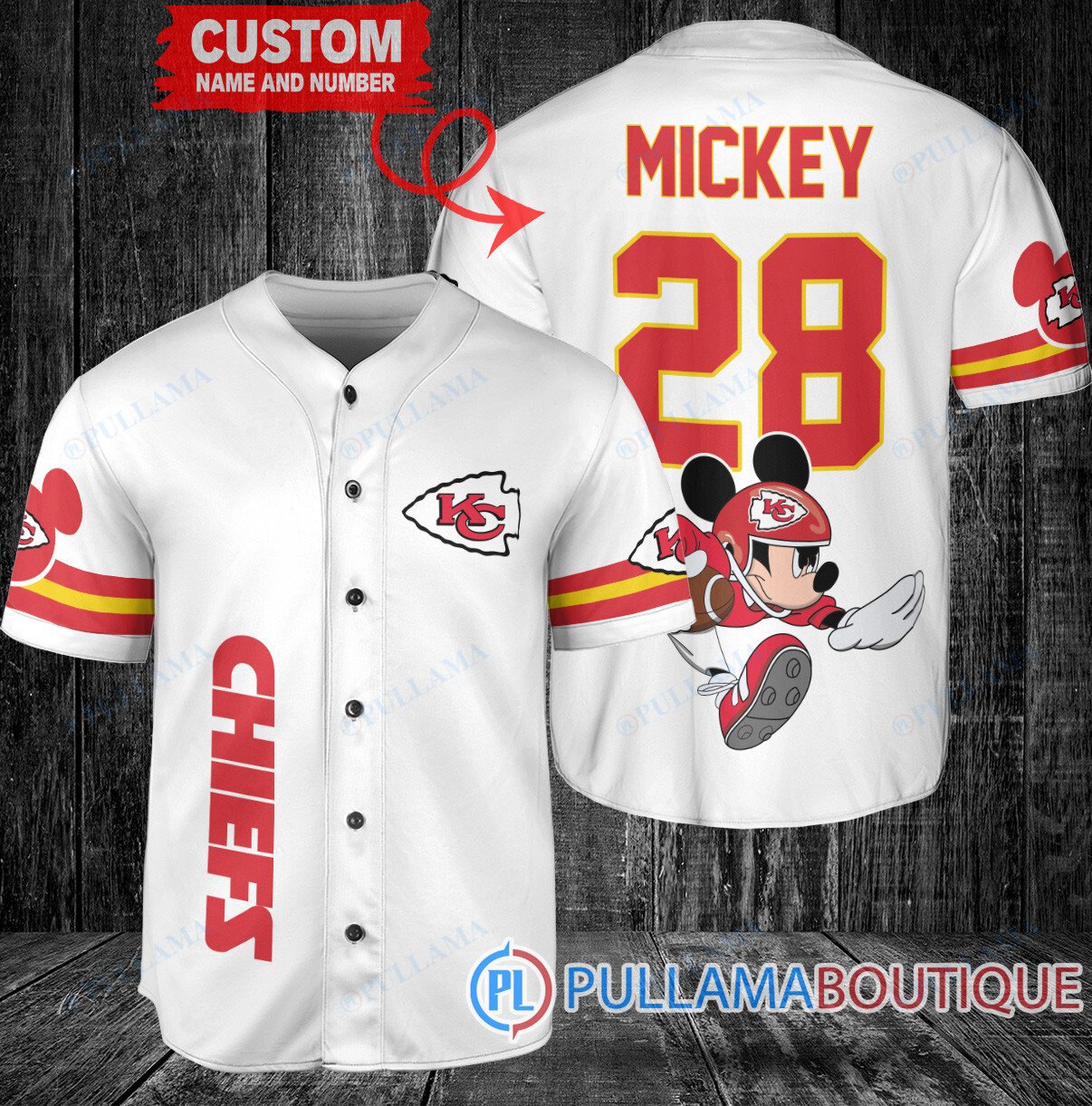 Mickey x Green Bay Packers Custom Baseball Jersey Gold