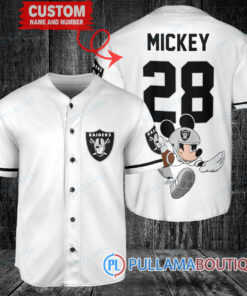 Mickey x Las Vegas Raiders Custom Baseball Jersey White Without Piping