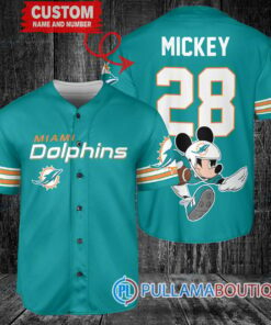 Mickey x Miami Dolphins Custom Baseball Jersey Aqua