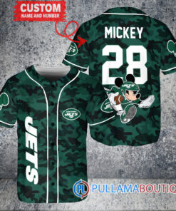 Mickey x New York Jets Custom Baseball Jersey Green Military