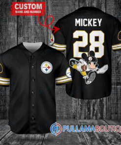 Mickey x Pittsburgh Steelers Custom Baseball Jersey Black Without Piping