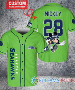 Mickey x Seattle Seahawks Custom Baseball Jersey Kelly Green