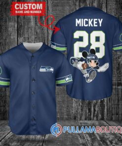 Mickey x Seattle Seahawks Custom Baseball Jersey Navy