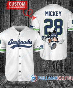 Mickey x Seattle Seahawks Custom Baseball Jersey White