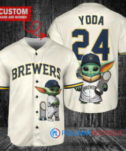 Milwaukee Brewers Baby Yoda Star Wars Mandalorian Baseball Jersey Cream