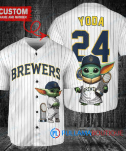 Milwaukee Brewers Baby Yoda Star Wars Mandalorian Trophy Baseball Jersey White