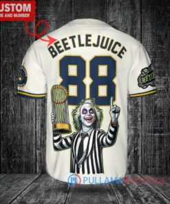 Milwaukee Brewers Beetlejuice Halloween World Series Trophy Baseball Jersey Cream