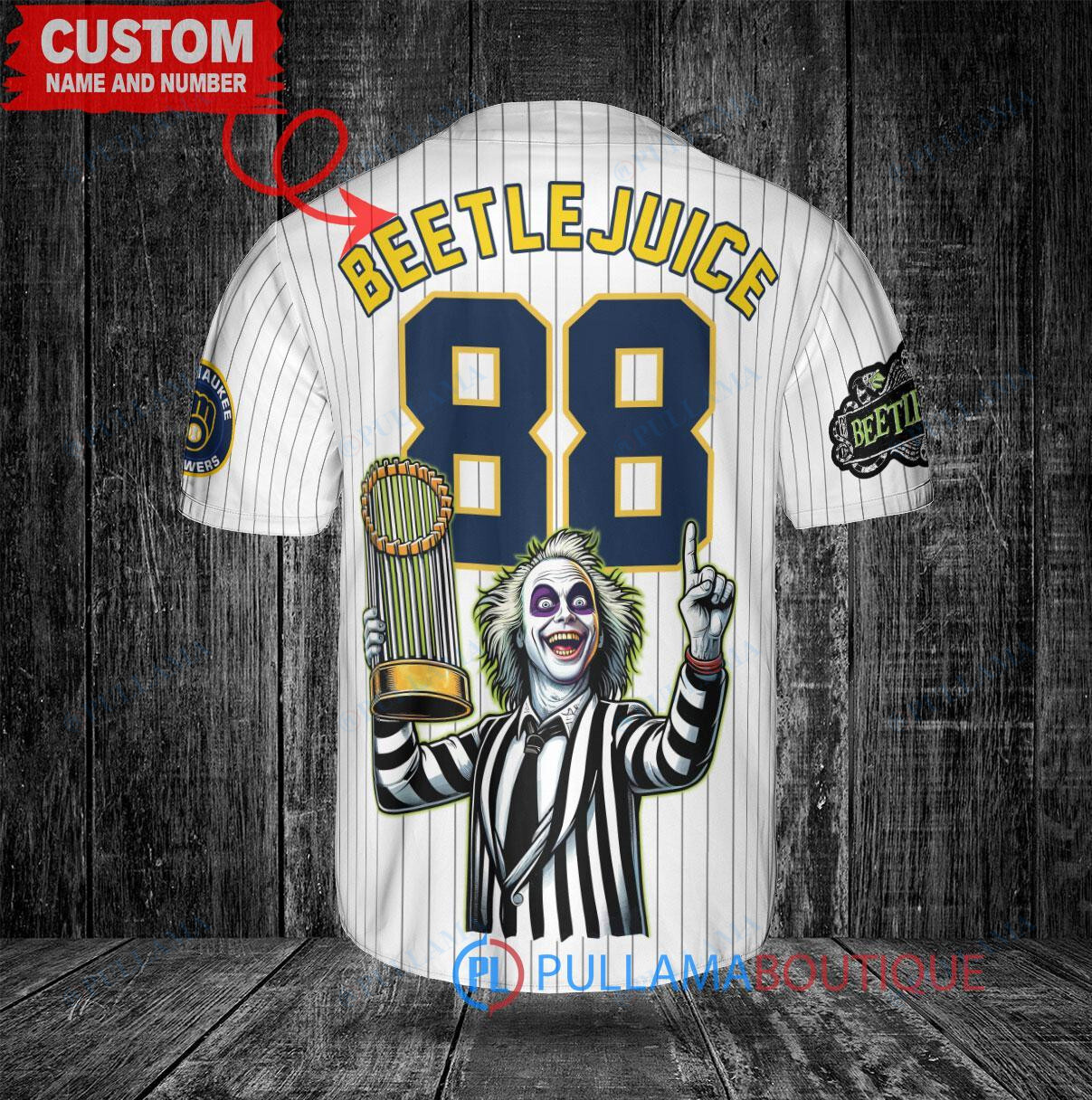 Houston Astros x Beetlejuice Halloween with World Series Trophy Custom Baseball Jersey Navy City Connect