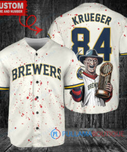 Milwaukee Brewers Freddy Krueger Halloween World Series Trophy Baseball Jersey Cream