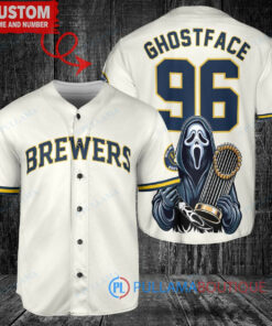 Milwaukee Brewers Ghostface Scream Halloween World Series Trophy Baseball Jersey Cream