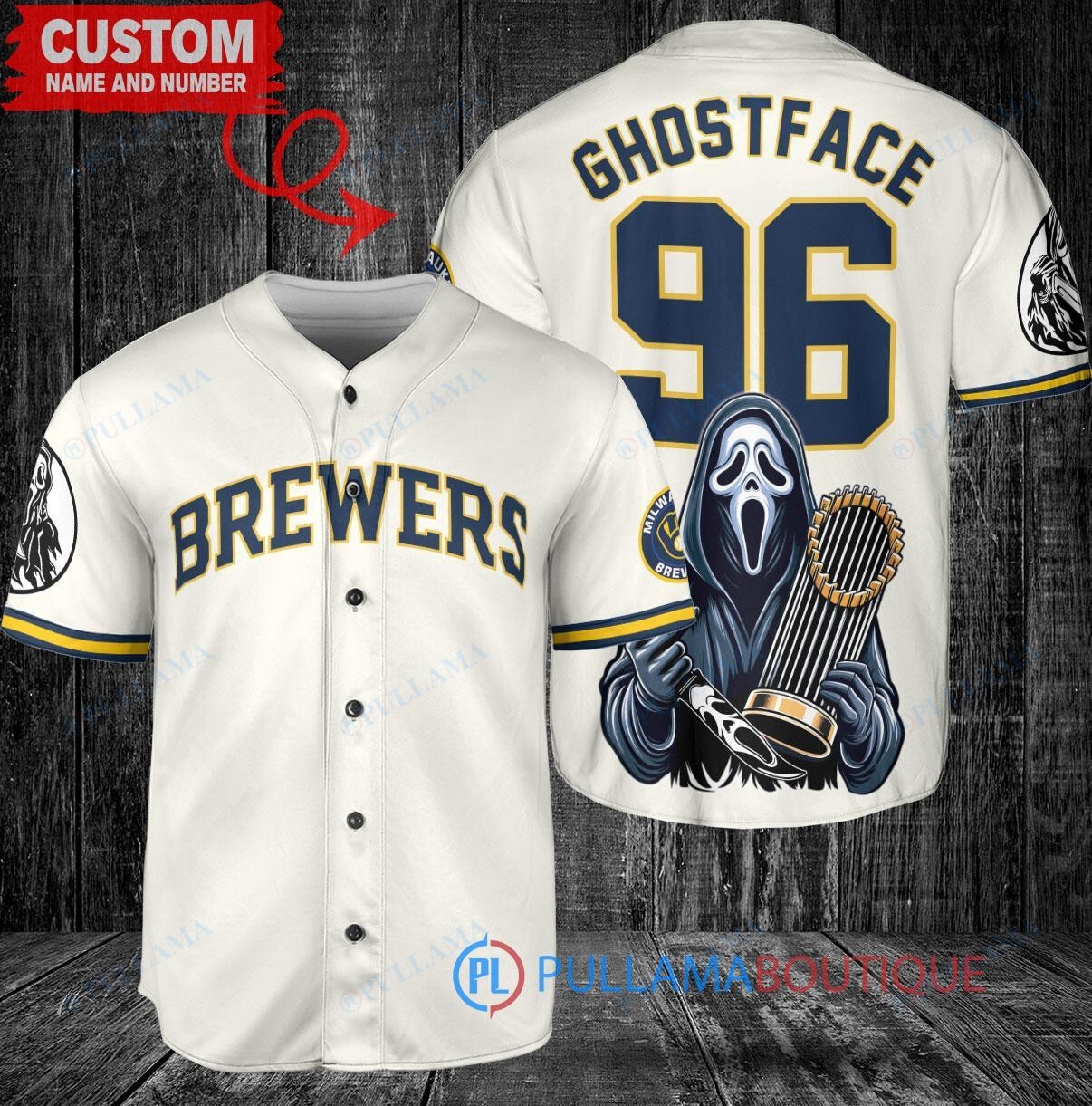 Chicago Cubs x Ghostface Scream World Series Trophy Baseball Jersey Gray