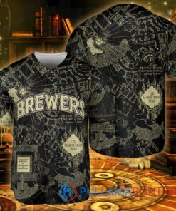 Milwaukee Brewers Harry Potter The Marauders Map Baseball Jersey Black