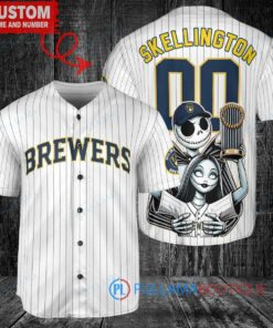 Milwaukee Brewers Jack Skellington Sally World Series Trophy Baseball Jersey White