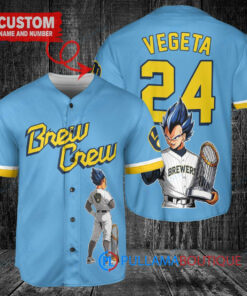 Milwaukee Brewers Vegeta Super Saiyan Dragon Ball Z Baseball Jersey Blue