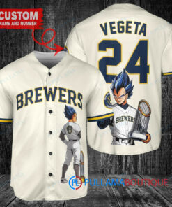 Milwaukee Brewers Vegeta Super Saiyan Dragon Ball Z Baseball Jersey Cream