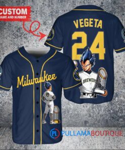 Milwaukee Brewers Vegeta Super Saiyan Dragon Ball Z Baseball Jersey Navy