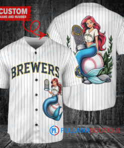 Milwaukee Brewers x Ariel Mermaid with Trophy Custom Baseball Jersey White