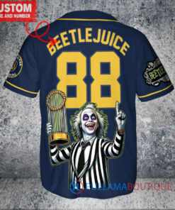 Milwaukee Brewers x Beetlejuice Halloween with World Series Trophy Custom Baseball Jersey Navy