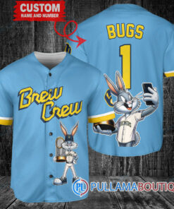 Milwaukee Brewers x Bugs Bunny with Trophy Baseball Jersey Blue City Connect