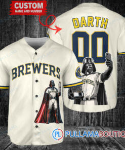 Milwaukee Brewers x Darth Vader Star Wars with Trophy Baseball Jersey Cream