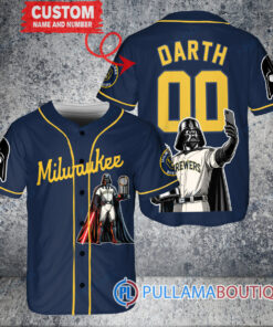 Milwaukee Brewers x Darth Vader Star Wars with Trophy Baseball Jersey Navy