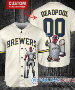 Milwaukee Brewers x Deadpool with Trophy Baseball Jersey Cream