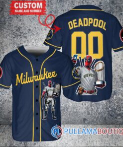 Milwaukee Brewers x Deadpool with Trophy Baseball Jersey Navy