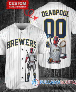 Milwaukee Brewers x Deadpool with Trophy Baseball Jersey White