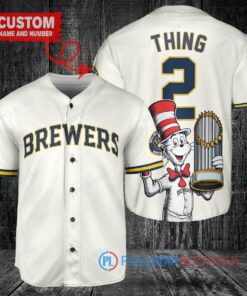 Milwaukee Brewers x Dr Seuss with World Series Trophy Custom Baseball Jersey Cream