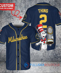 Milwaukee Brewers x Dr Seuss with World Series Trophy Custom Baseball Jersey Navy