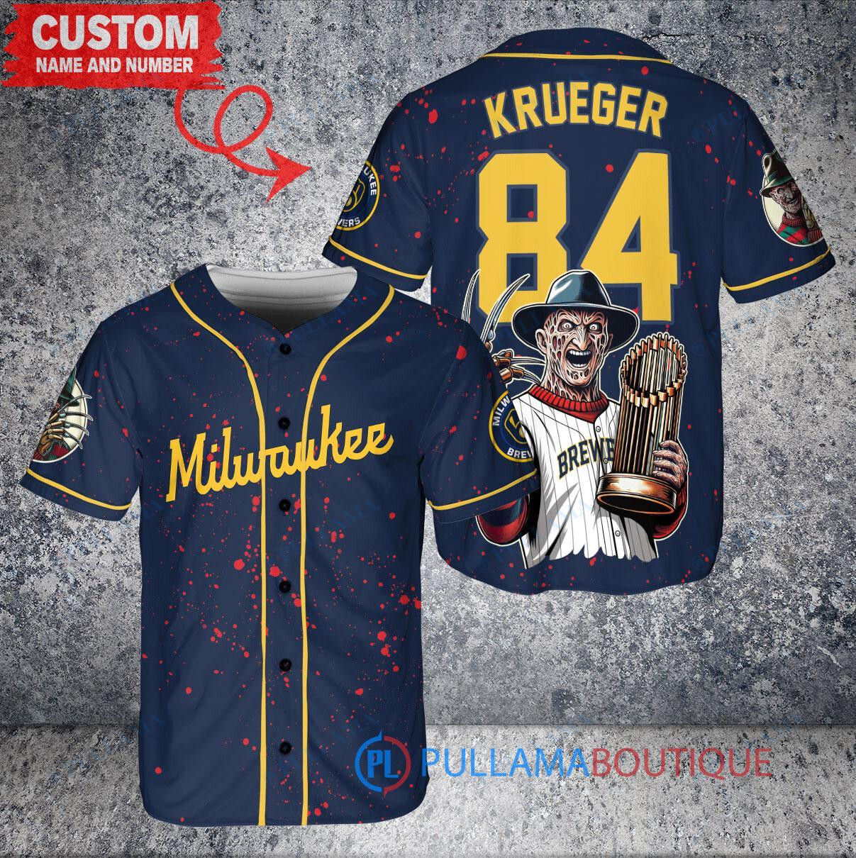 Houston Astros x Freddy Krueger A Nightmare on Elm Street Halloween with World Series Trophy Custom Baseball Jersey Gray