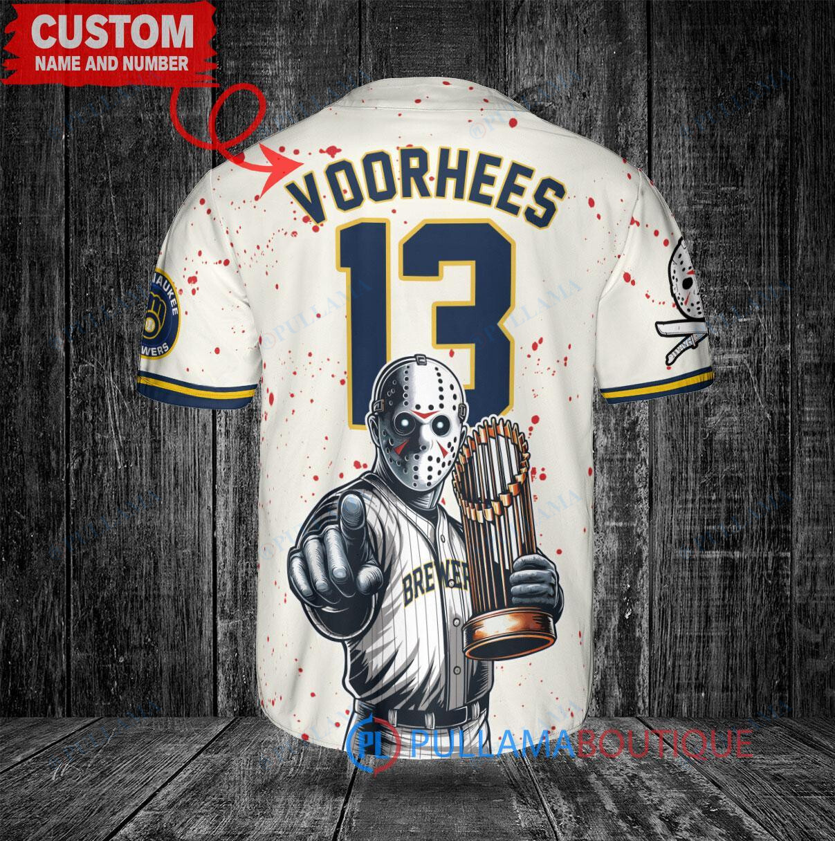 Oakland Athletics x Friday the 13th Jason Voorhees Halloween with World Series Trophy Custom Baseball Jersey White