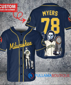 Milwaukee Brewers x Halloween Michael Myers with Trophy Custom Baseball Jersey Navy