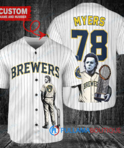 Milwaukee Brewers x Halloween Michael Myers with Trophy Custom Baseball Jersey White