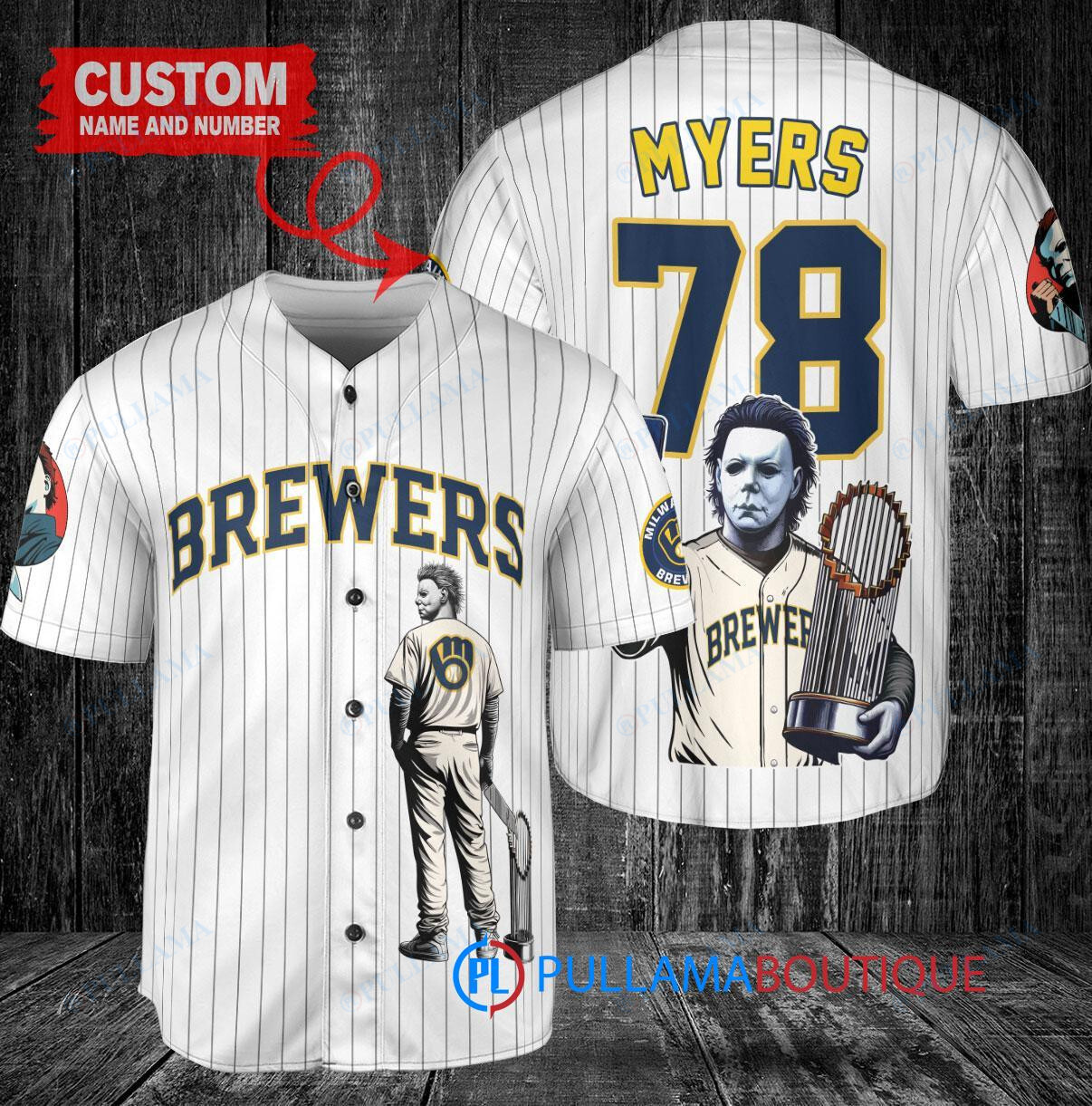 Atlanta Braves x Halloween Michael Myers with Trophy Custom Baseball Jersey White